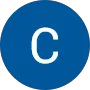 The letter c is in a blue circle on a white background.